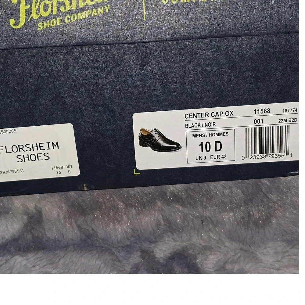 NWB Florsheim Mens 10 D Black Leather Center Cap Toe Oxford Dress Shoes‎